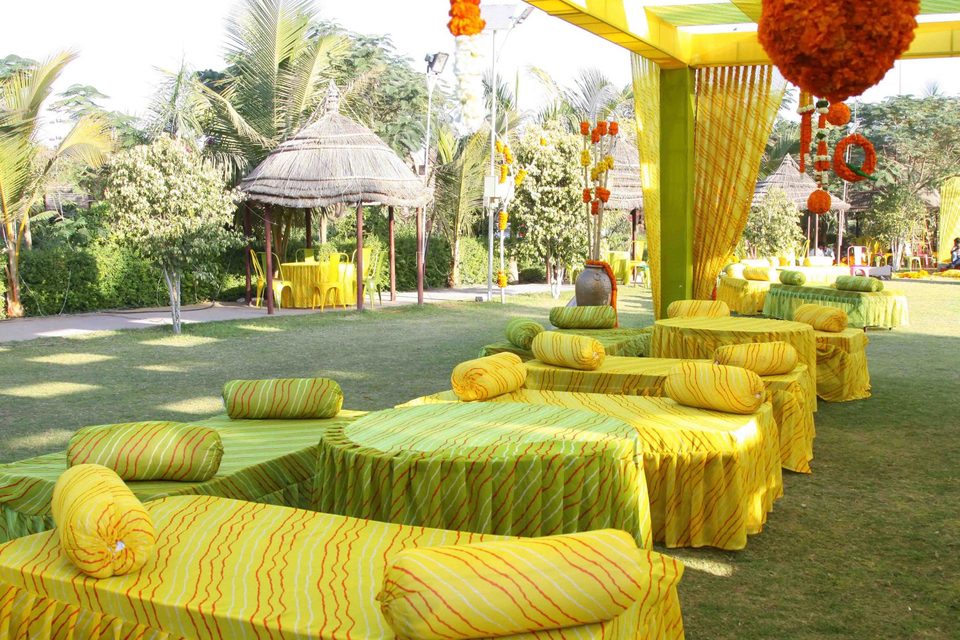 Dining area setup at a wedding venue