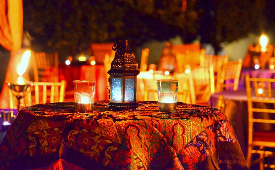 Wedding venue lounge with decor and seating arrangement
